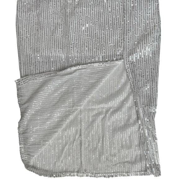 White Sequin Long Sleeve Dress Small V Neck Wrap Party Holiday Cocktail Glam - Picture 10 of 15